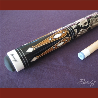 Boriz Billiards Laminated Snake Skin Grip Pool Cue Stick Original Inlay Artwork