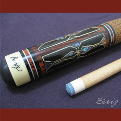 Boriz Billiards Brown Snake Skin Leather Grip Pool Cue Stick Original Inlay Artwork