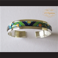 P Middleton Geometric Micro Inlay Cuff Bracelet Sterling Silver .925