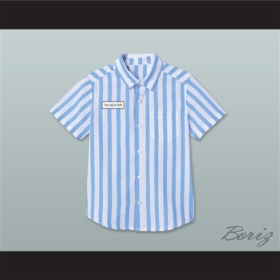 Dexter Good Burger Light Blue/ White Striped Polo Shirt 3