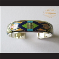 P Middleton Double Arrow Micro Inlay Cuff Bracelet Sterling Silver .925