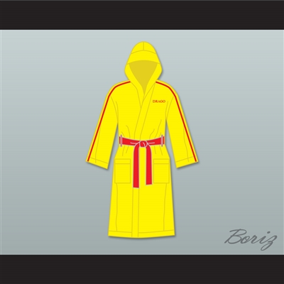 Ivan Drago Russia Yellow Satin Full Boxing Robe with Hood