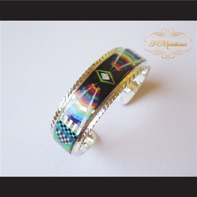 P Middleton Radiant Diamond Micro Inlay Sterling Silver .925 Cuff Bracelet