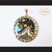 P Middleton Cosmic Scene Pendant Sterling Silver .925 with Micro Inlay Stones