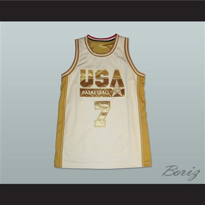 Larry Bird USA White and Gold Basketball Jersey