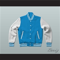 Light Blue and White Varsity Letterman Jacket-Style Sweatshirt