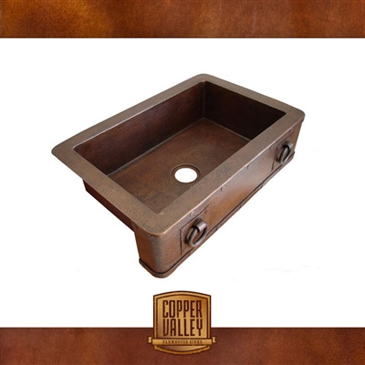 Copper Valley Farmhouse Sink 14 Gauge Rings and Rivets on Apron