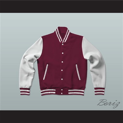 Maroon and White Varsity Letterman Jacket-Style Sweatshirt