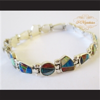 P Middleton Multi-colored Stones Inlay Bracelet Sterling Silver .925