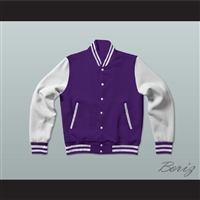 Purple and White Varsity Letterman Jacket-Style Sweatshirt