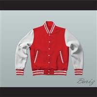 Red and White Varsity Letterman Jacket-Style Sweatshirt