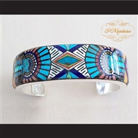 P Middleton Sun God Micro Inlay Cuff Bracelet Sterling Silver .925