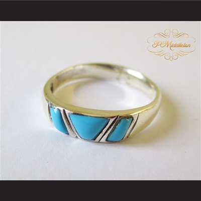 P Middleton Triple Turquoise Ring Sterling Silver .925