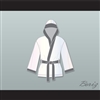 Viktor Drago White and Gray Satin Half Boxing Robe with Hood Creed II