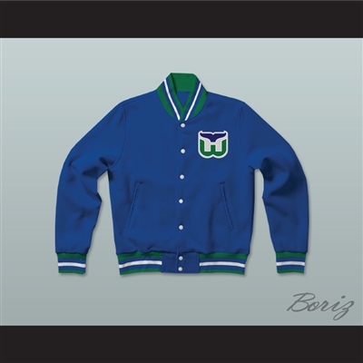 Hartford Whalers Hockey Blue Letterman Jacket-Style Sweatshirt