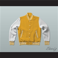 Yellow and White Varsity Letterman Jacket-Style Sweatshirt
