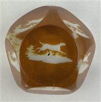 Bohemian Amber-stained Engraved Dog Paperweight