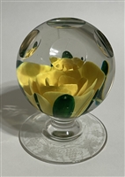 Pairpoint Pedestal Yellow Crimp Rose Paperweight