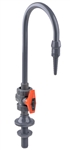 Lab Gooseneck Faucet, Deck Mount, Rugged Union Ball Valve, Removable Barb leaves 1/4" Female NPT Outlet, Handle in Front, PVC