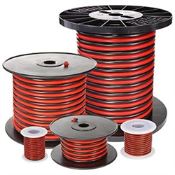 25 Foot 12/24 volt Red/Black Hookup Wire.  20ga, 2 Conductor, Spool