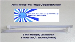 5 Wire RGB / Magic LED Molex (tm) Connector Set - 8 Inch Leads M-F - Locking and Keyed - 24 GA.