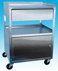 3 Shelf Stainless Steel Cart with Drawer and Cabinet