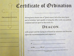 Certificate of Ordination for Deacon