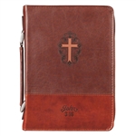 Bible Cover-Classic Luxleather-Cross/John 3:16-Brown-LRG: 1220000134188