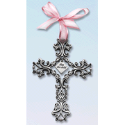 Filigree Wall Cross, Bless This Child, Pink Ribbon:  785525085090