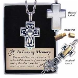 Locket-Memorial Cross w/Vial-Pewter: 785525279635