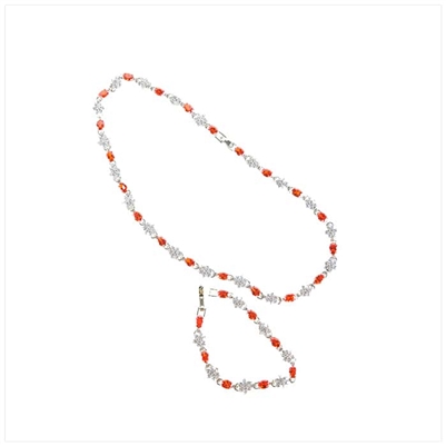 Silver/Orange Necklace and Bracelet