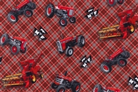 Massey Ferguson Plaid Tractor Toss Fabric, Red