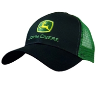 John Deere Hat, Black with Green Mesh Back