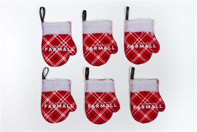 Set of Six Farmall IH Logo Ornaments, Mini Mittens