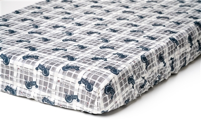 IH Farmall Tractor Crib Sheet, gray plaid