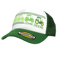 John Deere Toddler Hat, Foam with Tractors, White/Green