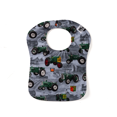 Oliver Tractor and Logo Baby Bib, Gray