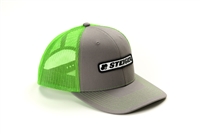 Steiger Logo Hat, Charcoal Gray with Neon Green Mesh Back, Trucker Hat
