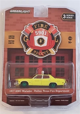 Greenlight Collectibles Fire and Rescue Series 3 - 1977 AMC Matador - Dallas Texas Fire Dept. (Green Machine)