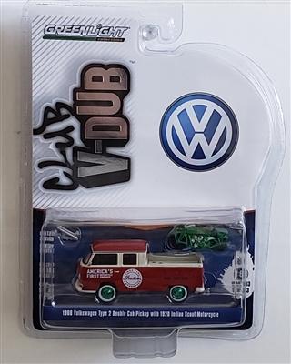 Greenlight Collectibles Club V-Dub Series 13 - 1968 Volkswagen Type 2 Double Cab with 1920 Motorcycle  (Green Machine)