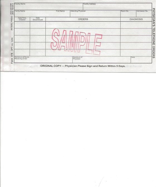 Physician's Telephone Order - 3 part NCR