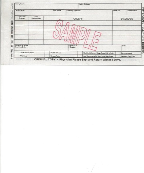 Physician's Telephone Order - 3 part NCR