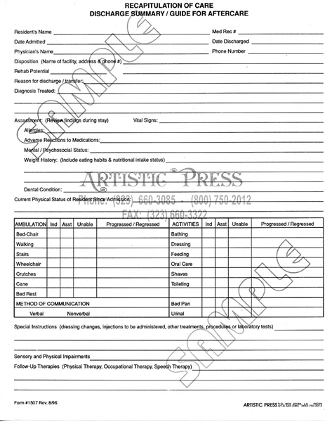 Recap Of Care Discharge Summary