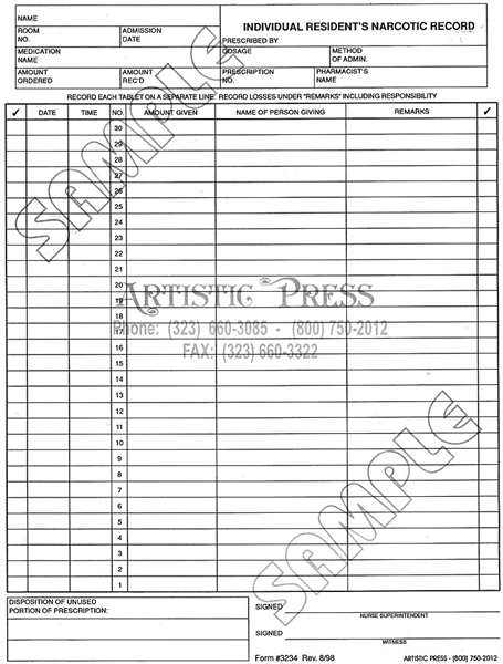 Individual Resident Narcotic Record