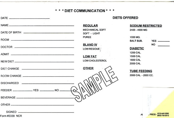 Diet Communication - 2 Part NCR