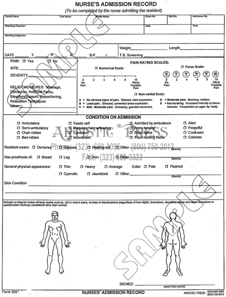 Nurse's Admission Record