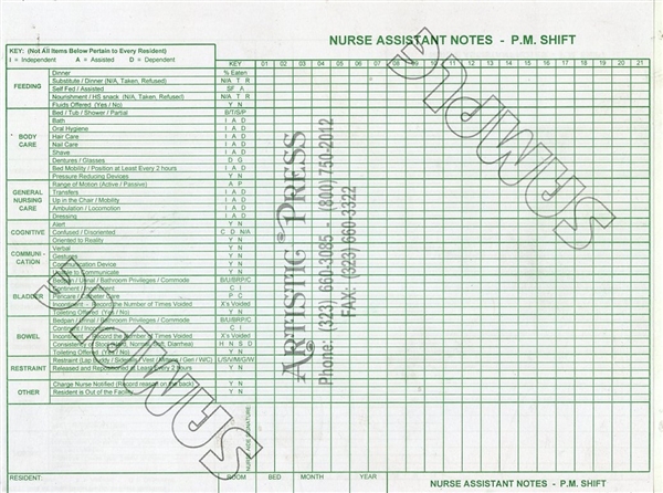 Nurse Assistant Notes - P.M. Shift