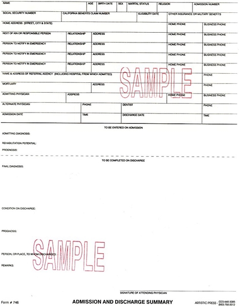 Admission & Discharge Summary - 2 part NCR  w/Card