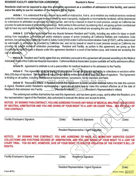 Resident- Facility Arbitration Agreement - 2 Part NCR