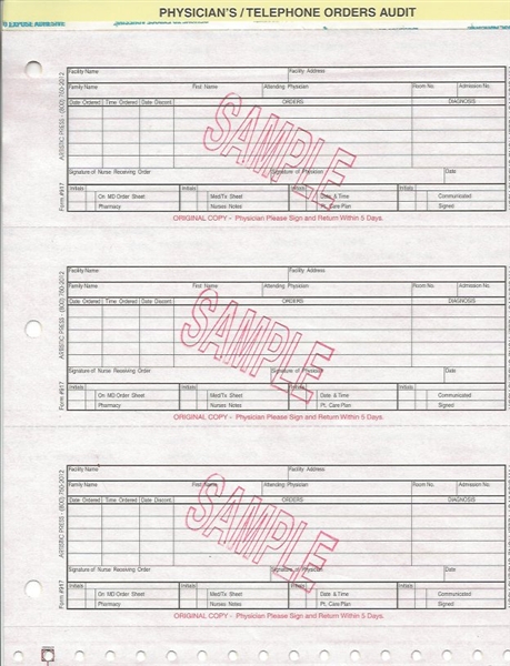 Physician's Telephone Orders Audit - 3Part NCR